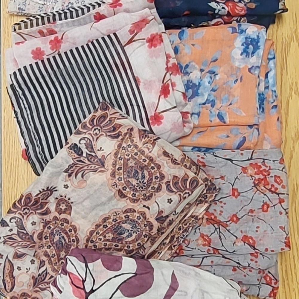 Lot Of 7 Floral and Striped Patterned Scarves Scarf